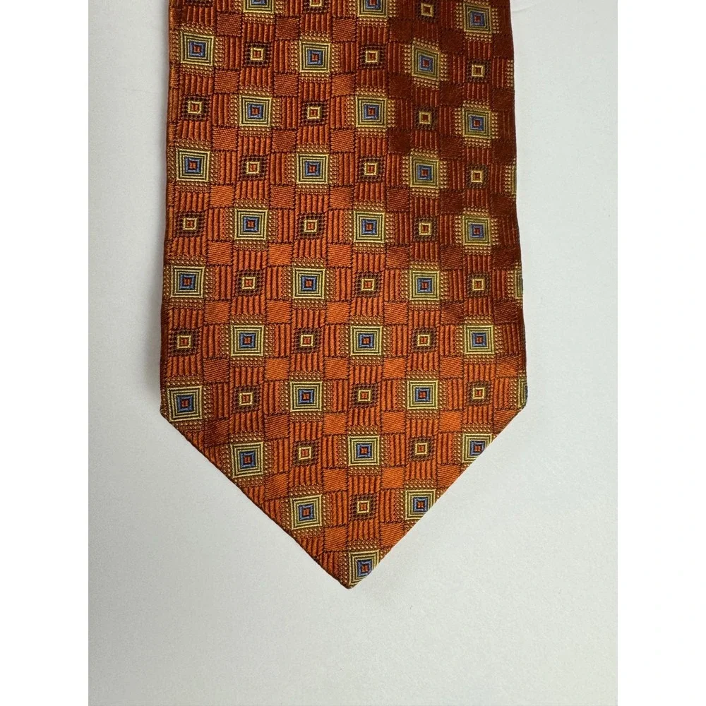 Jos. A. Bank‎ Signature Collection Silk Tie Burnt Orange Geometric Square Italy